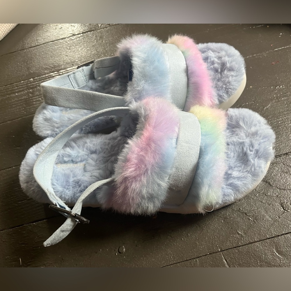 Kookaburra by Ugg Fuzed Out  adjustable blue/pink/yellow slide size 10 - Picture 8 of 9